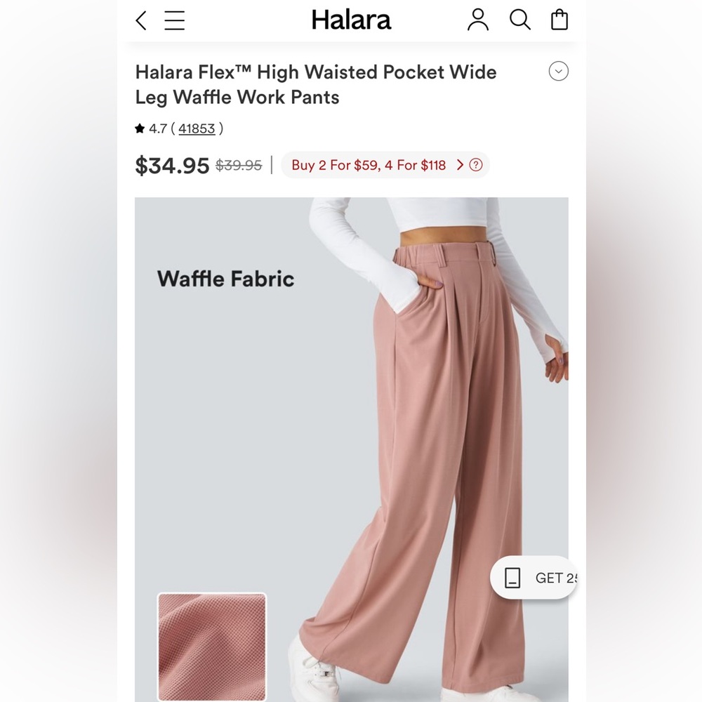 Halara Pink Work Pant Small NWT Viral Pink Wide Leg Waffle Pants MSRP $39.95